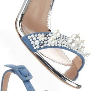 NEW $895 GIUSEPPE ZANOTTI FAUX PEARL EMBELLISHED STRAPPY SLINGBACK SANDALS HEELS